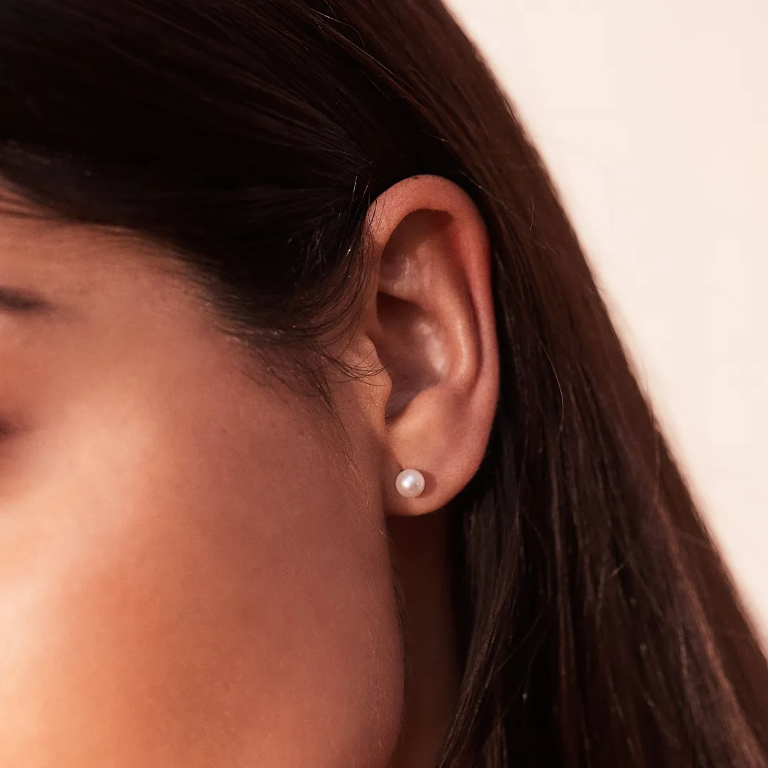 Solid Gold Single Pearl Stud Earrings