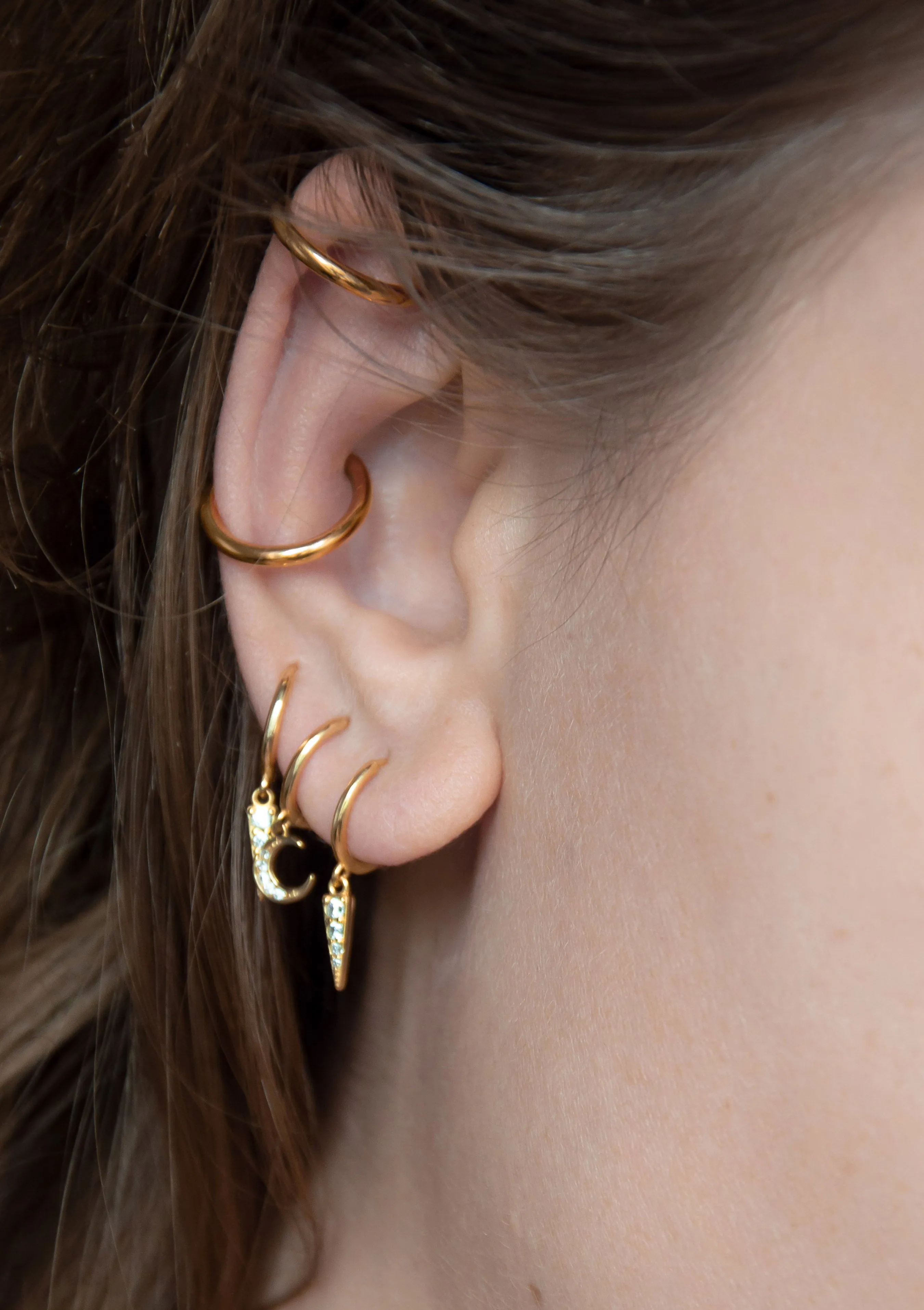 Spike Huggie Earrings Sterling Silver Gold