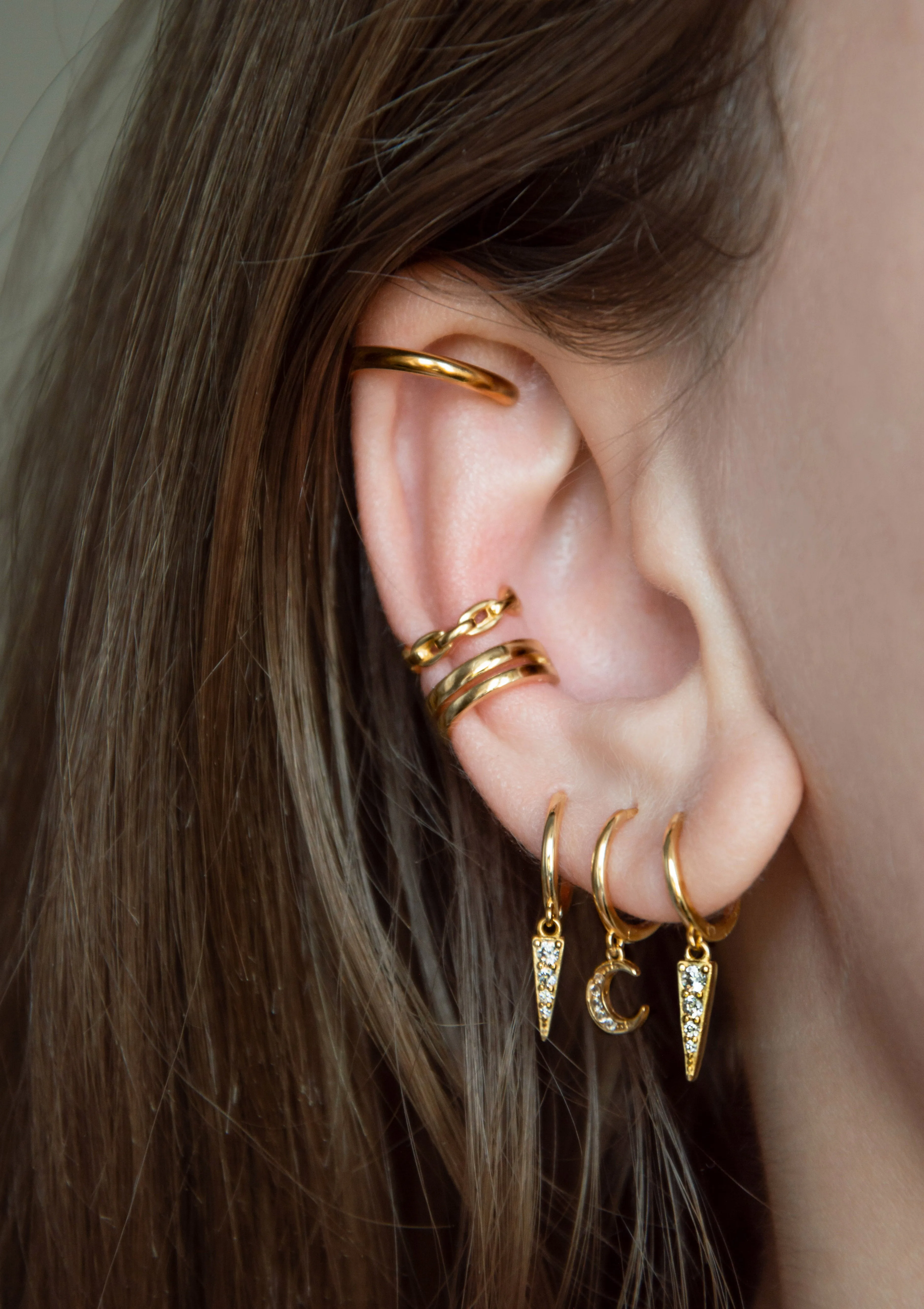 Spike Huggie Earrings Sterling Silver Gold