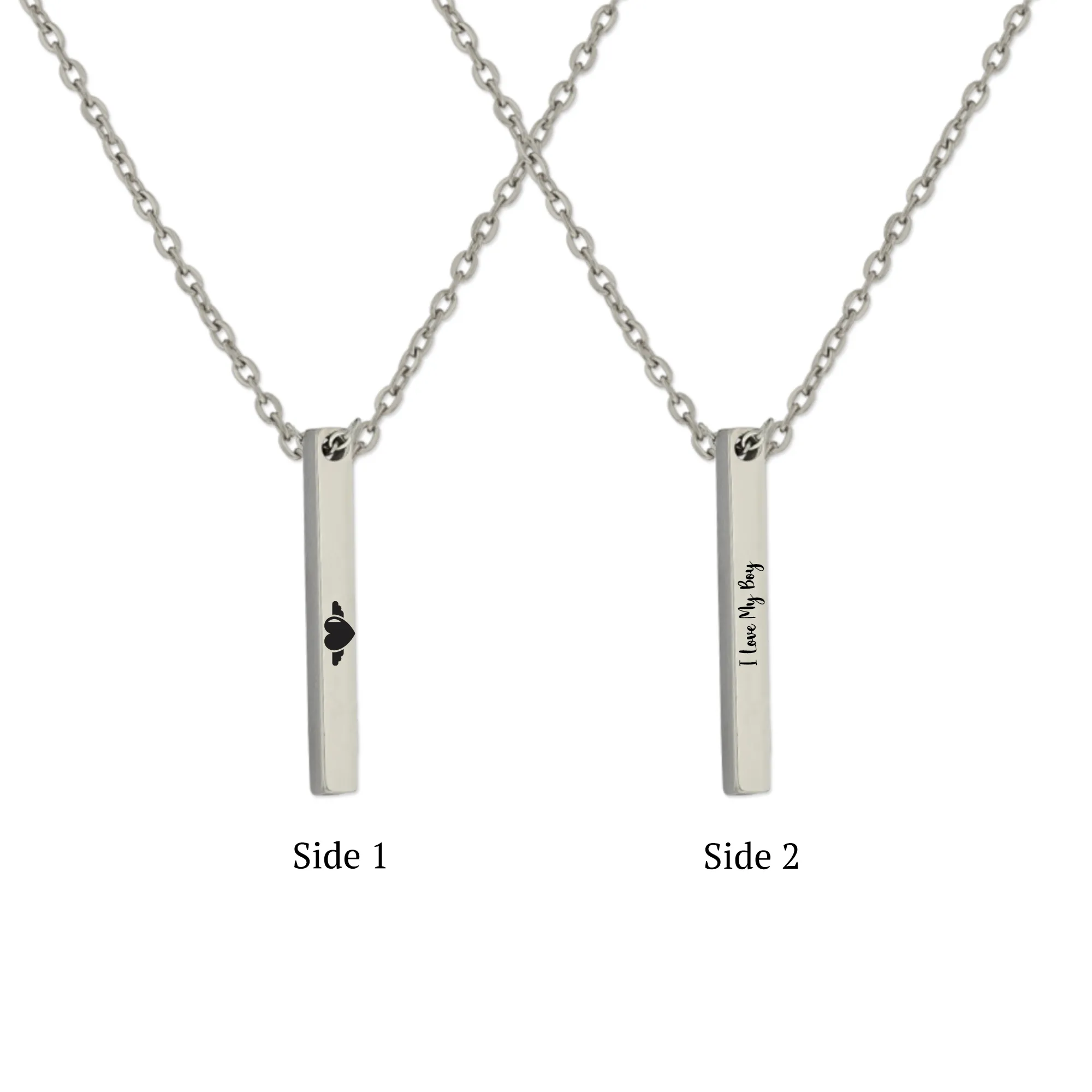Stainless Steel Engraved Bar 4 Sided Bar Necklace KCL 12