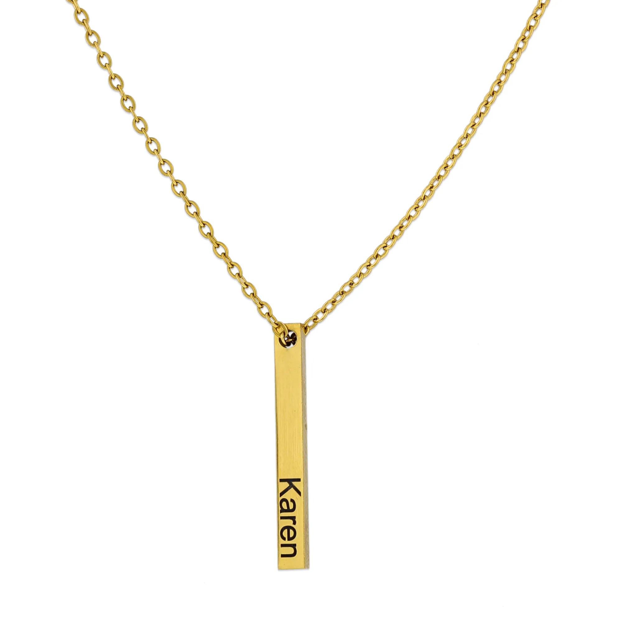 Stainless Steel Engraved Bar 4 Sided Bar Necklace KCL 12