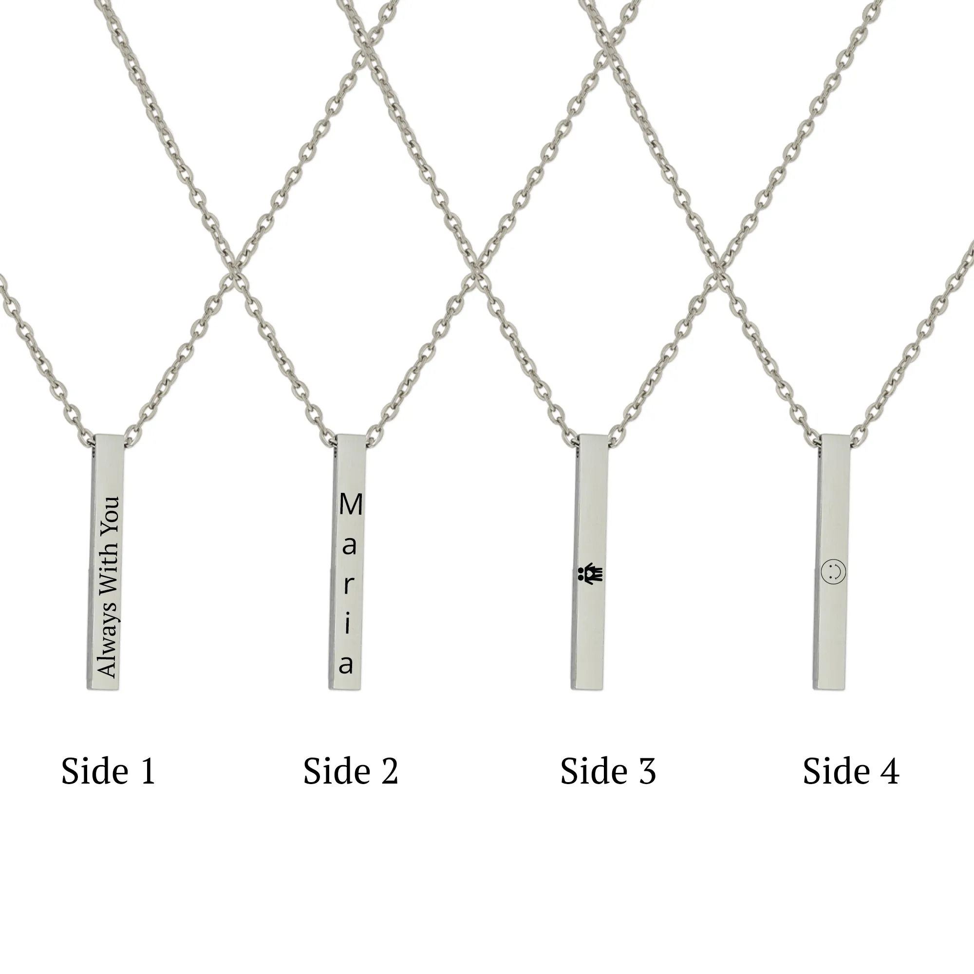 Stainless Steel Engraved Bar 4 Sided Bar Necklace KCL 12