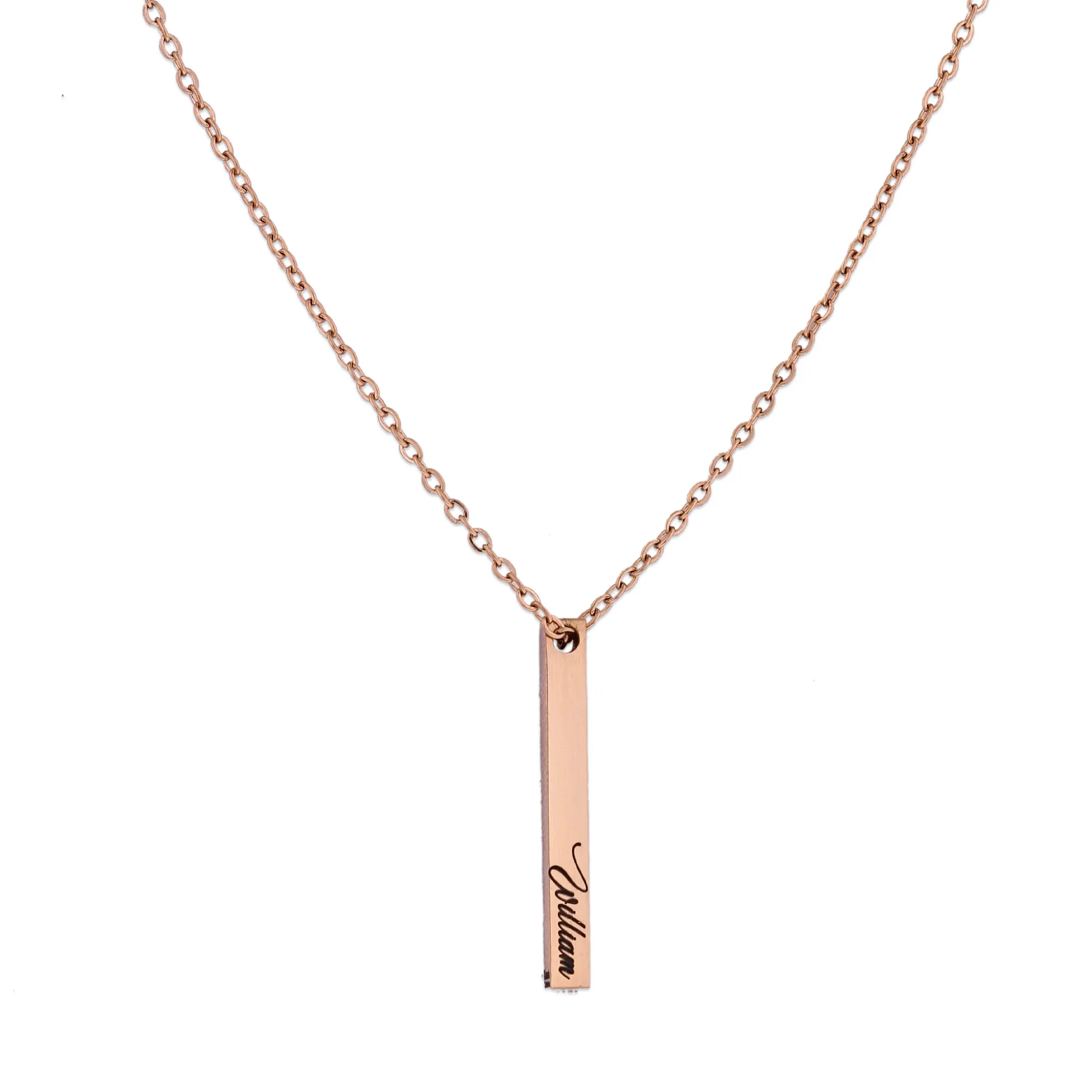 Stainless Steel Engraved Bar 4 Sided Bar Necklace KCL 12