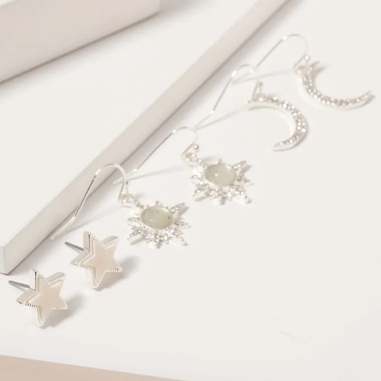 Star Sun Moon Earrings Set
