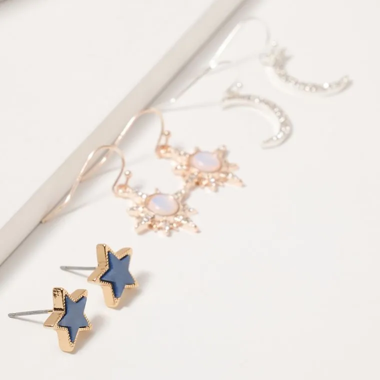 Star Sun Moon Earrings Set