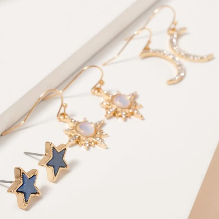 Star Sun Moon Earrings Set