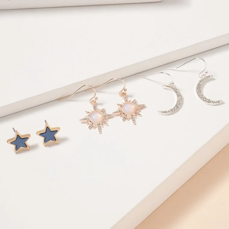 Star Sun Moon Earrings Set