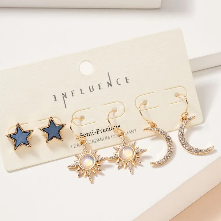 Star Sun Moon Earrings Set