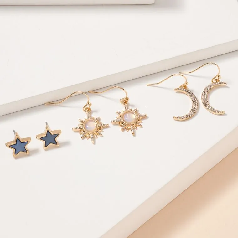 Star Sun Moon Earrings Set