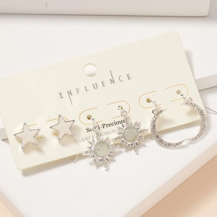 Star Sun Moon Earrings Set
