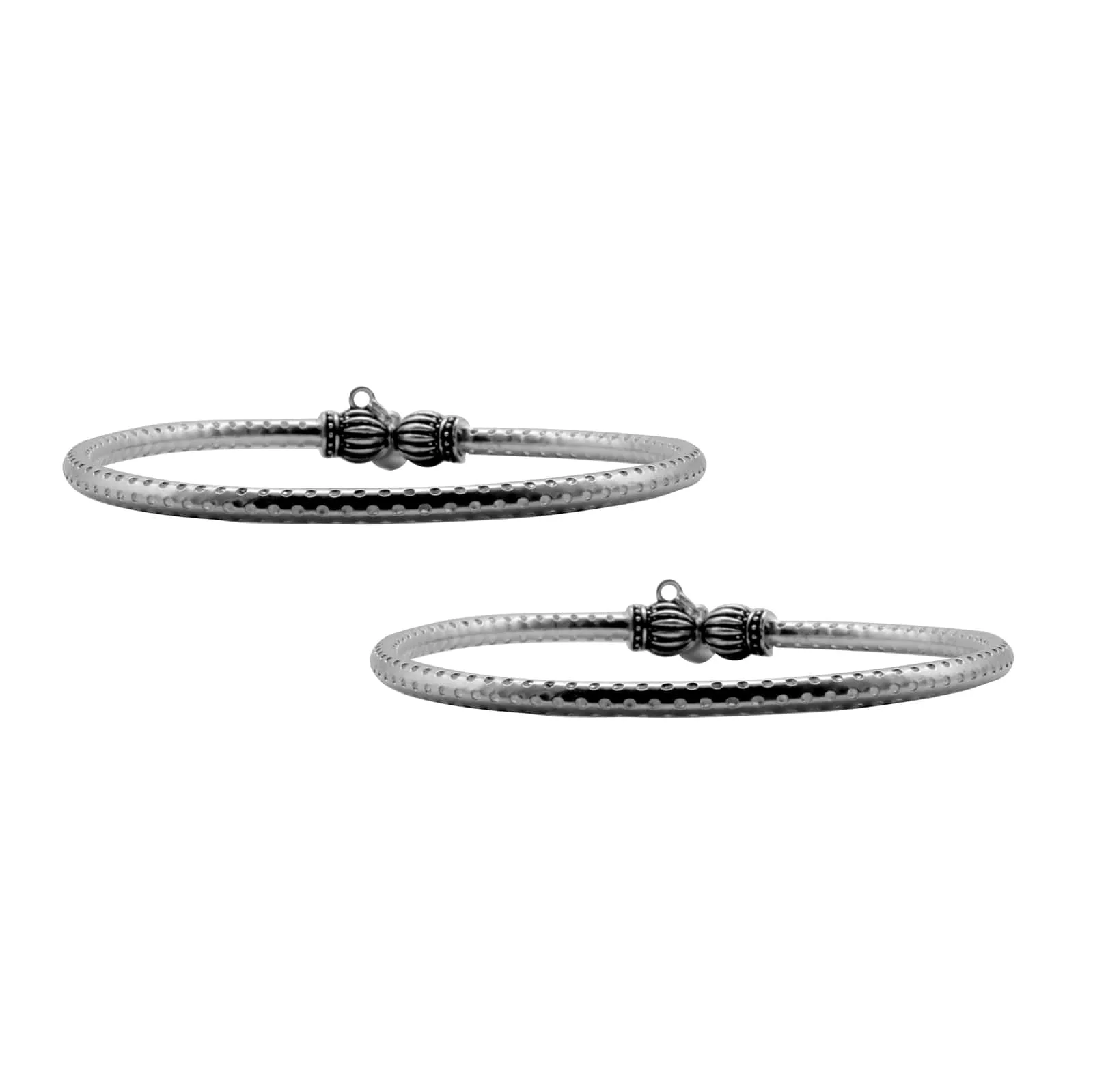 Teejh Circular Silver Oxidized Charm Anklets