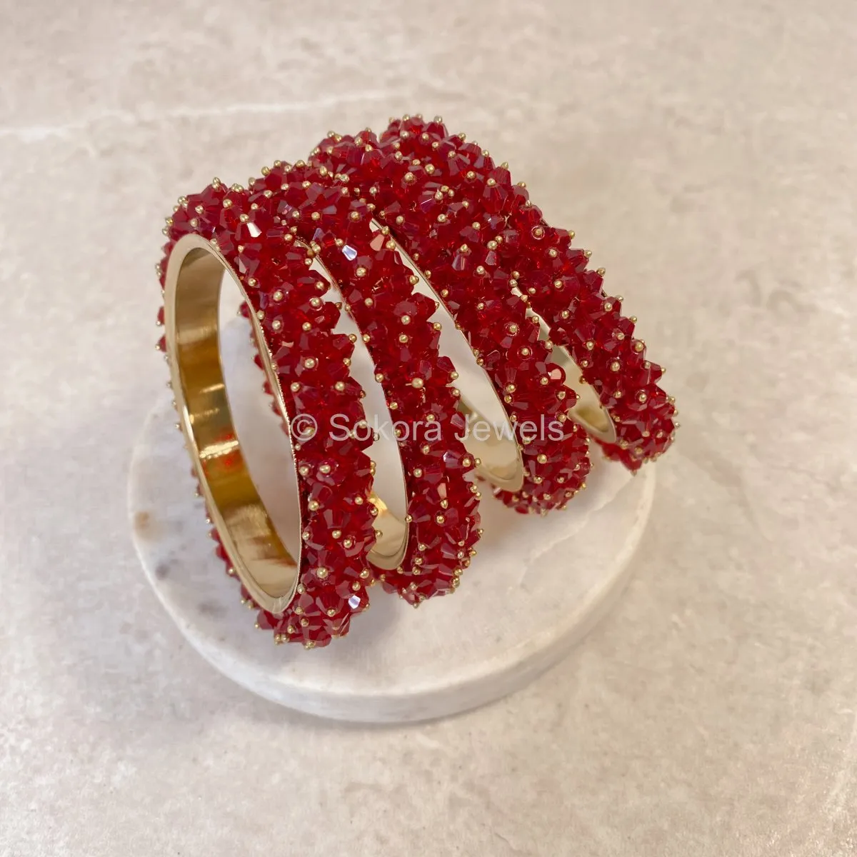 Thanjina Deep Red Beaded Cluster Bangles