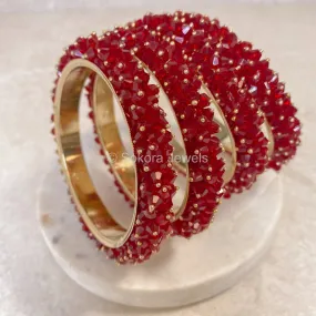 Thanjina Deep Red Beaded Cluster Bangles