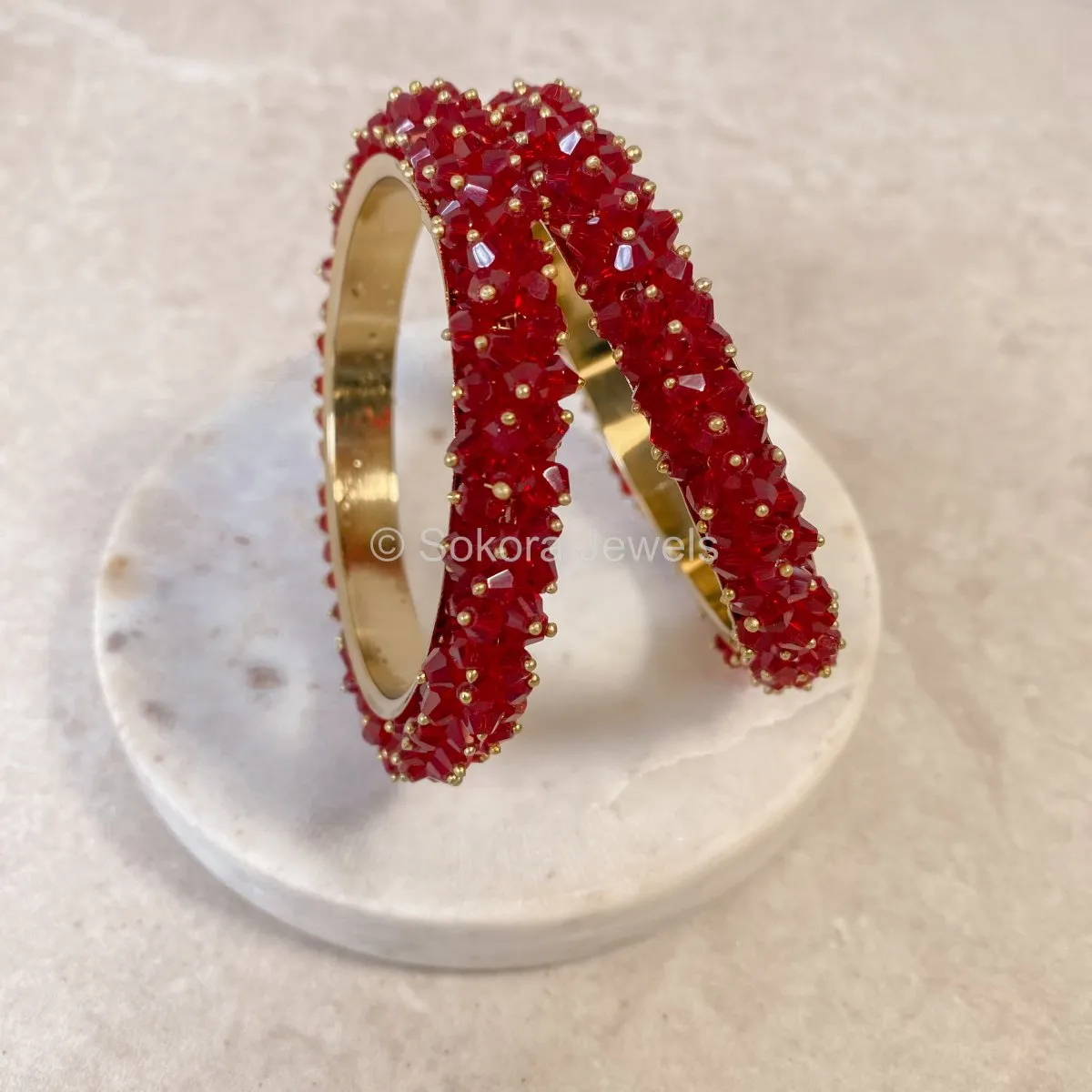 Thanjina Deep Red Beaded Cluster Bangles