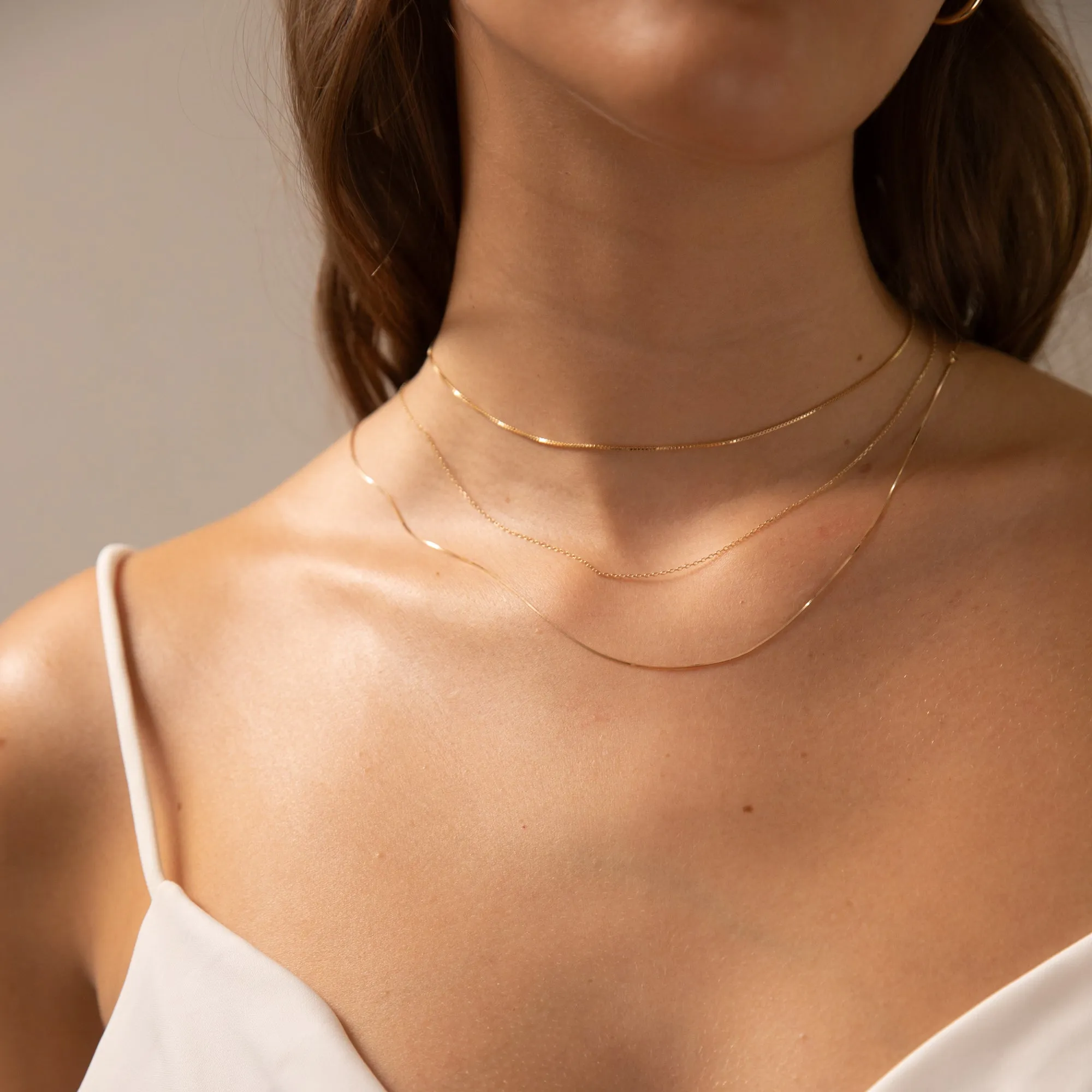 Thin Box Chain Necklace - 14k Solid Gold