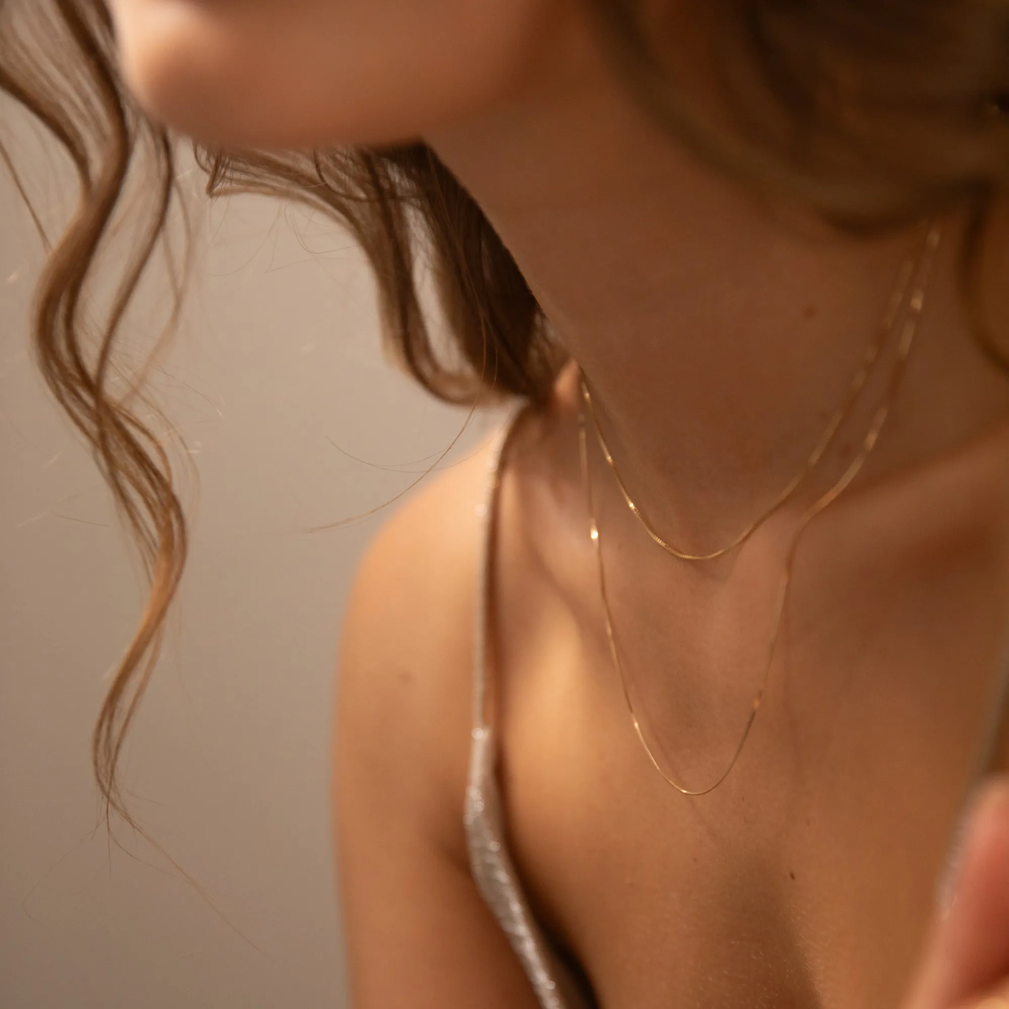 Thin Box Chain Necklace - 14k Solid Gold