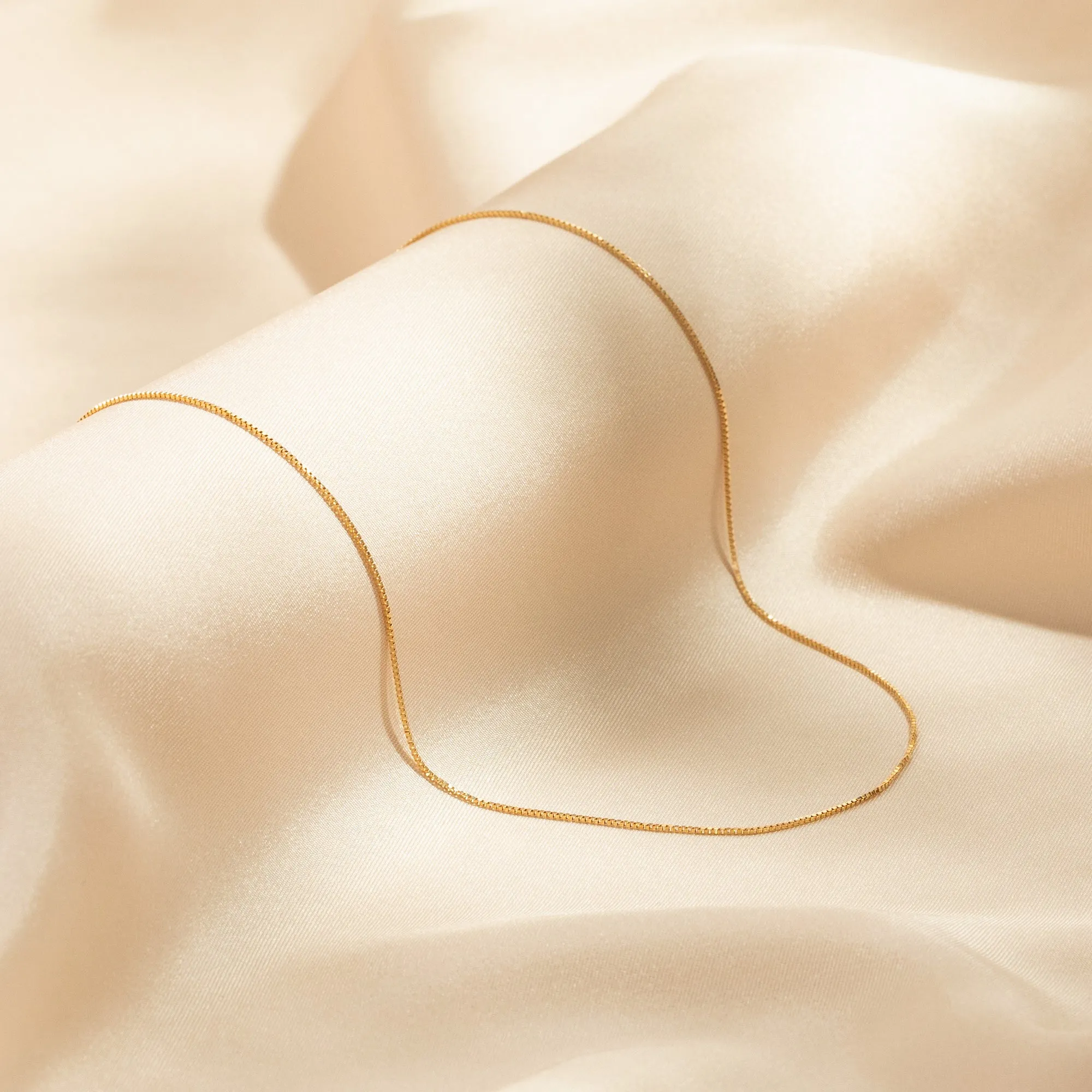 Thin Box Chain Necklace - 14k Solid Gold