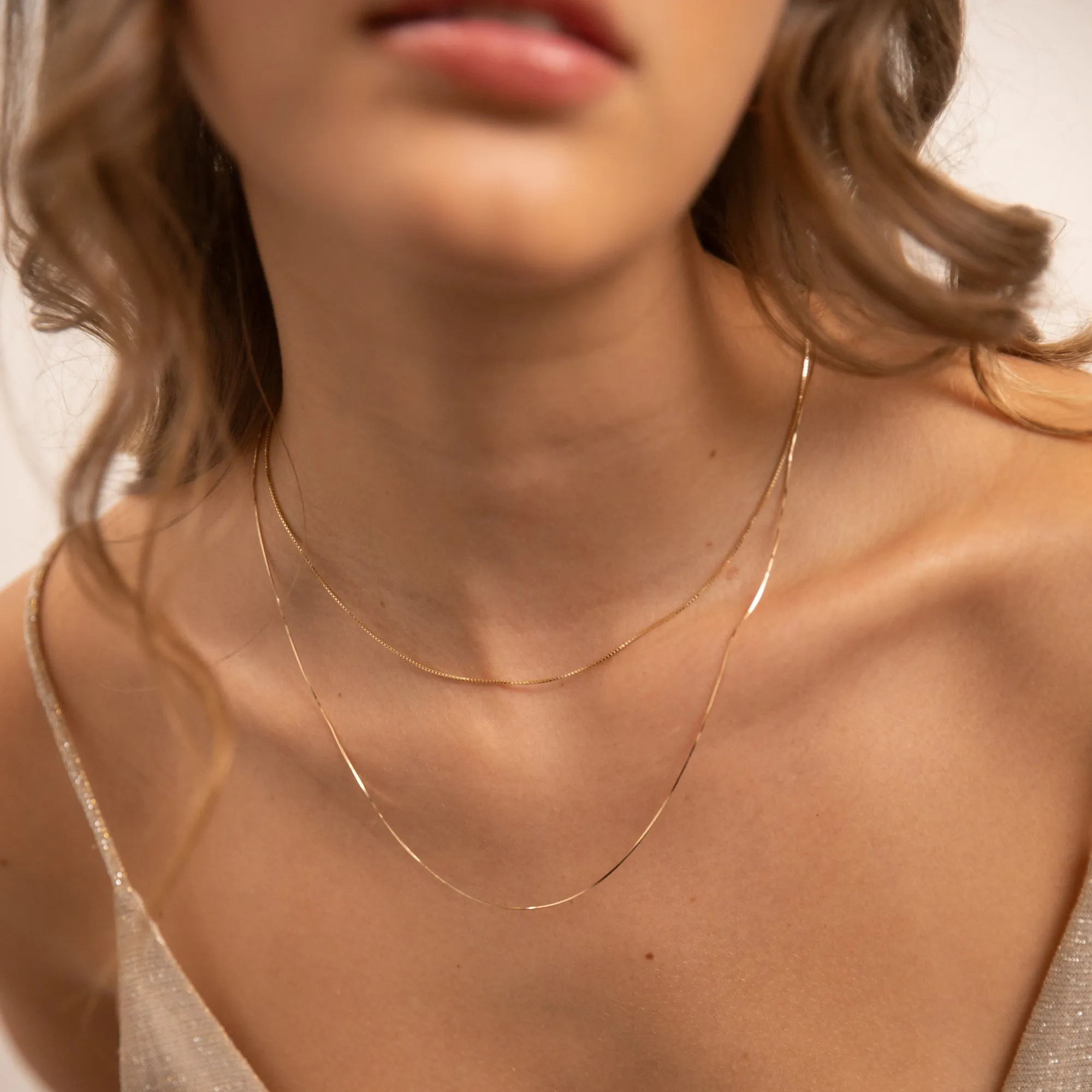 Thin Box Chain Necklace - 14k Solid Gold