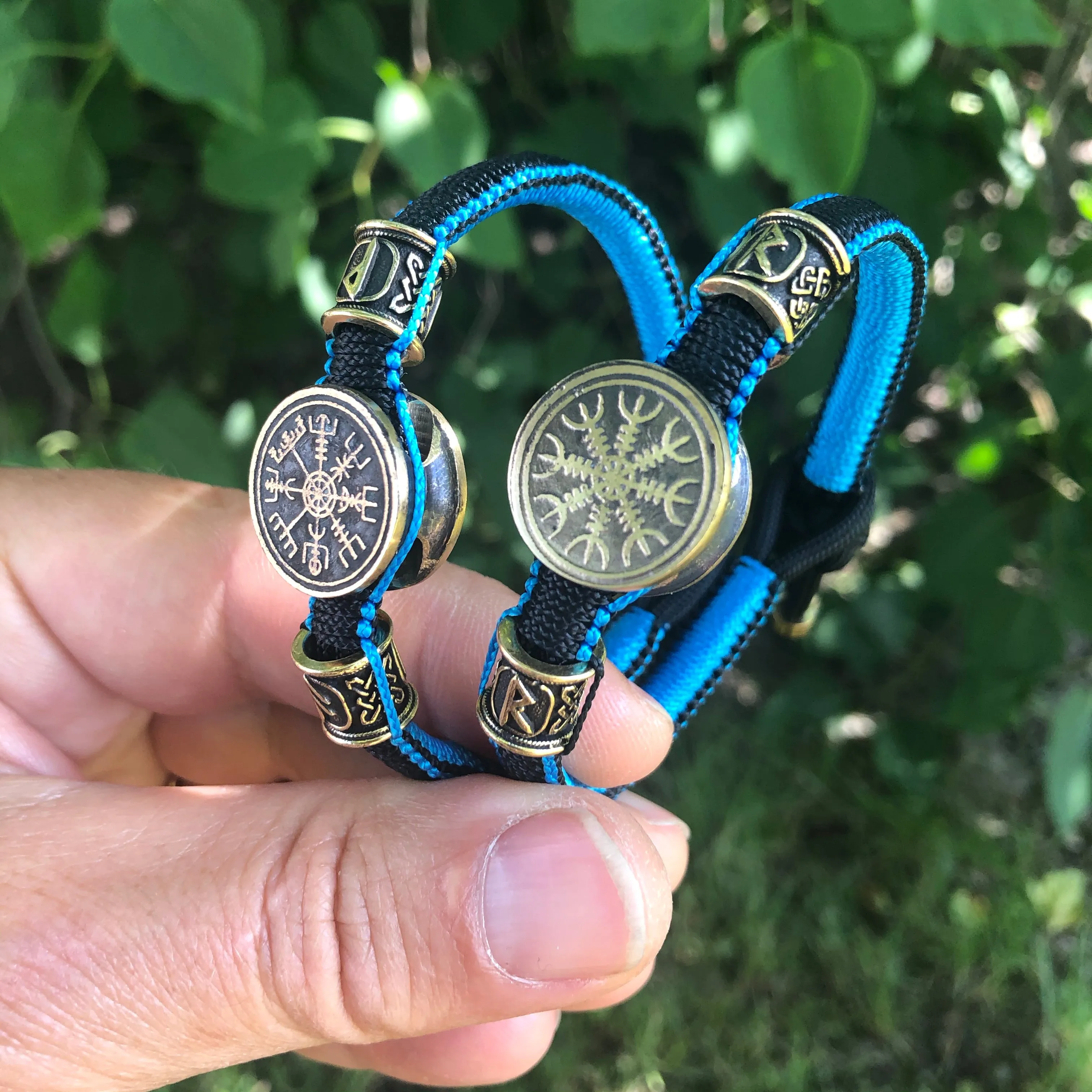 Thin Ægishjálmur and Vegvisir bracelets