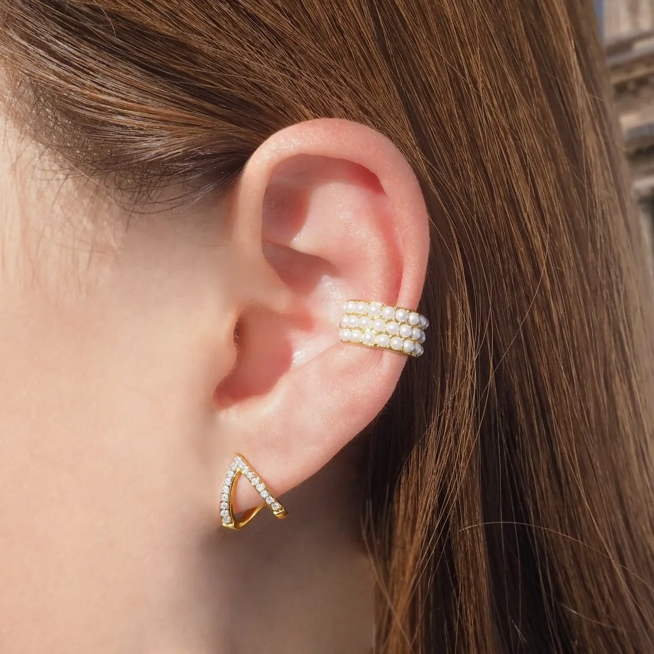 Triple Rolls Pearl Ear cuff