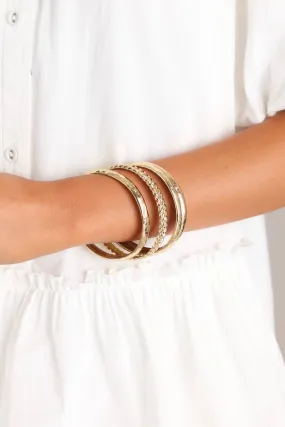 Twisted Elegance Textured Gold Bangle Stack