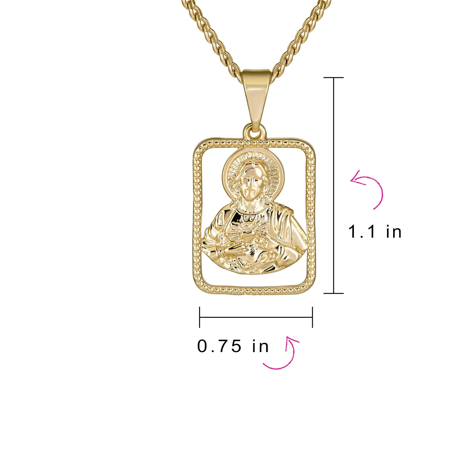 Unisex Religious Pendant Necklace with Jesus Christ Medallion in Gold for Men & Teens