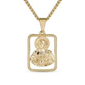 Unisex Religious Pendant Necklace with Jesus Christ Medallion in Gold for Men & Teens