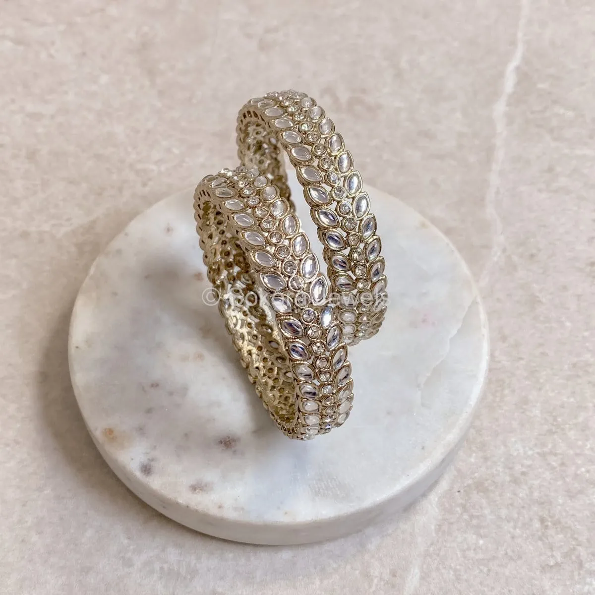 Vine Leaf Faux Kundan Bangles - Clear