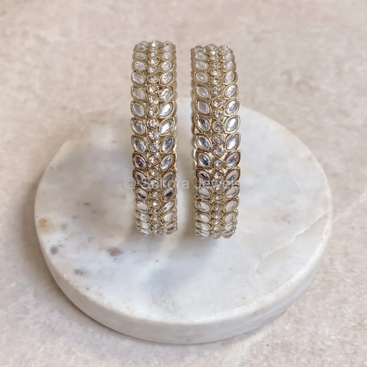 Vine Leaf Faux Kundan Bangles - Clear