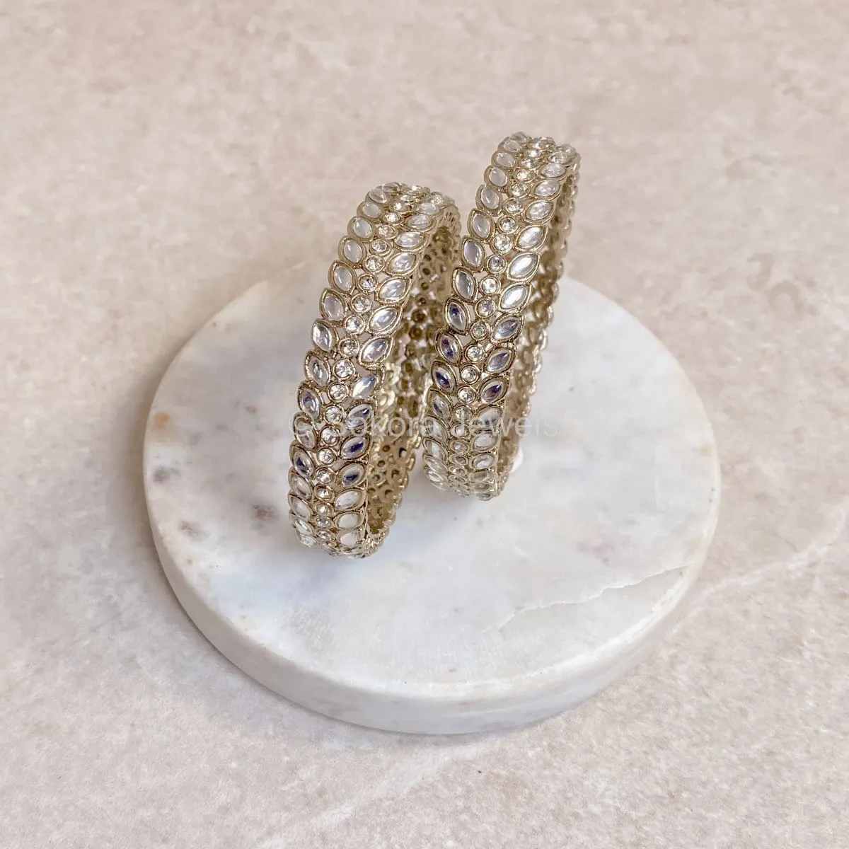 Vine Leaf Faux Kundan Bangles - Clear