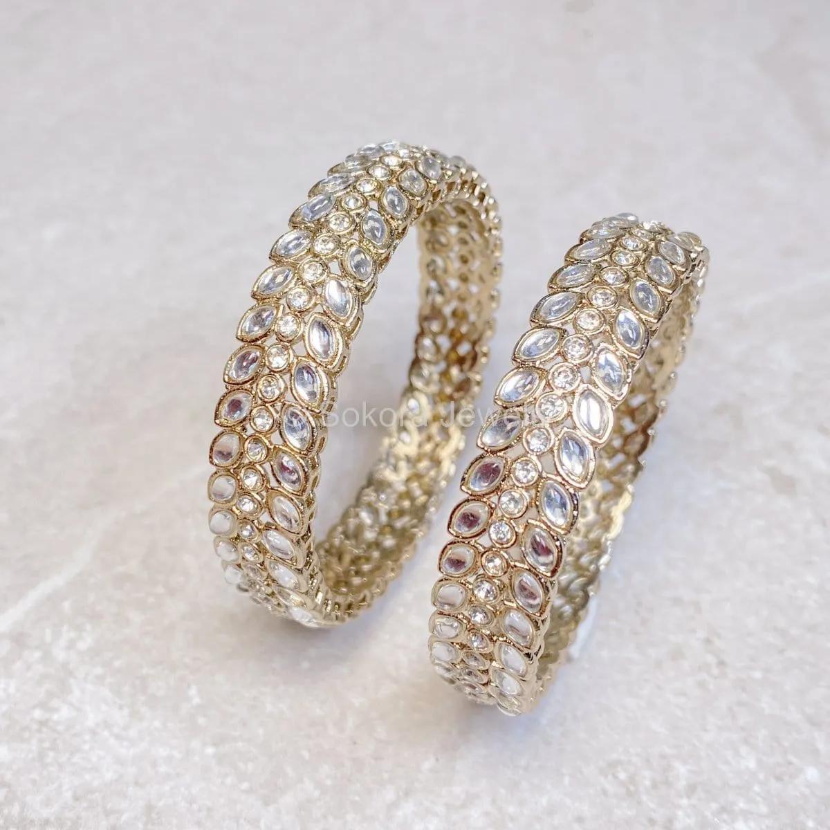 Vine Leaf Faux Kundan Bangles - Clear