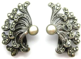 Vintage 1940s Marcasite Fan Earrings