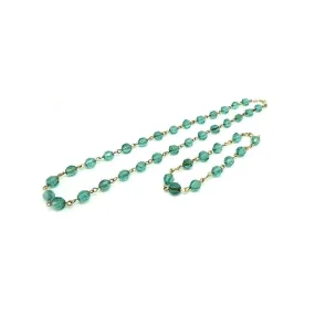 Vintage Rolled Gold Teal Glass Necklace and Bracelet Set