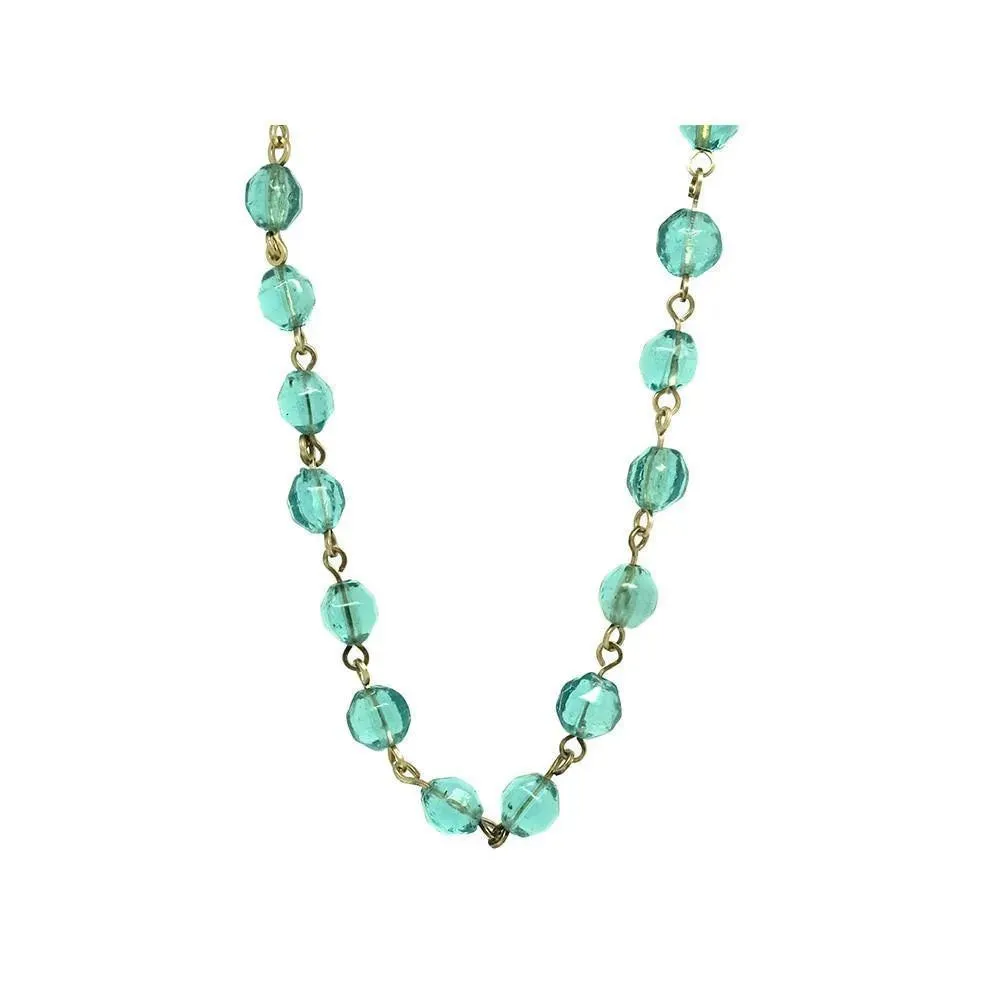 Vintage Rolled Gold Teal Glass Necklace and Bracelet Set