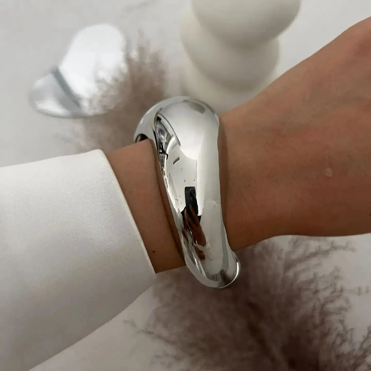 Vintage Wide Cuff Chunky Water Resistant Steel Bangles