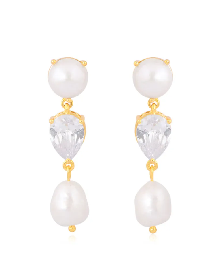 wedding earrings - modern statement pearl and pear crystal drop - Celine by Lola Knight