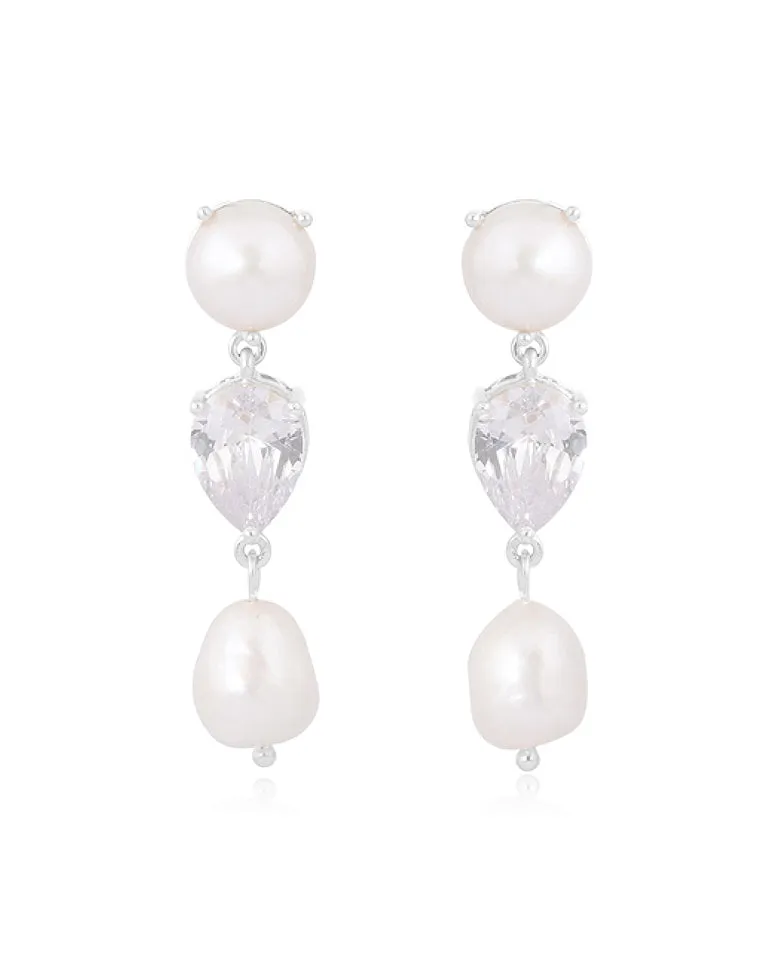 wedding earrings - modern statement pearl and pear crystal drop - Celine by Lola Knight