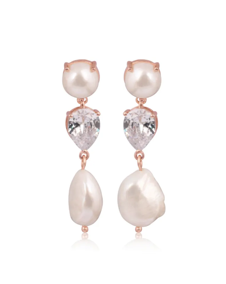 wedding earrings - modern statement pearl and pear crystal drop - Celine by Lola Knight