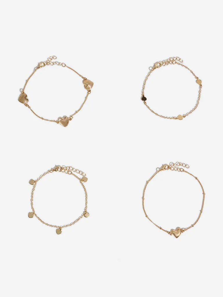 Westside Accessories Gold Heart Motif Bracelets - Pack of 4