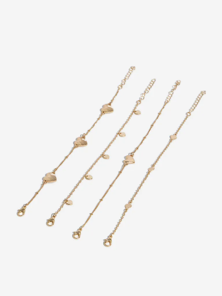 Westside Accessories Gold Heart Motif Bracelets - Pack of 4