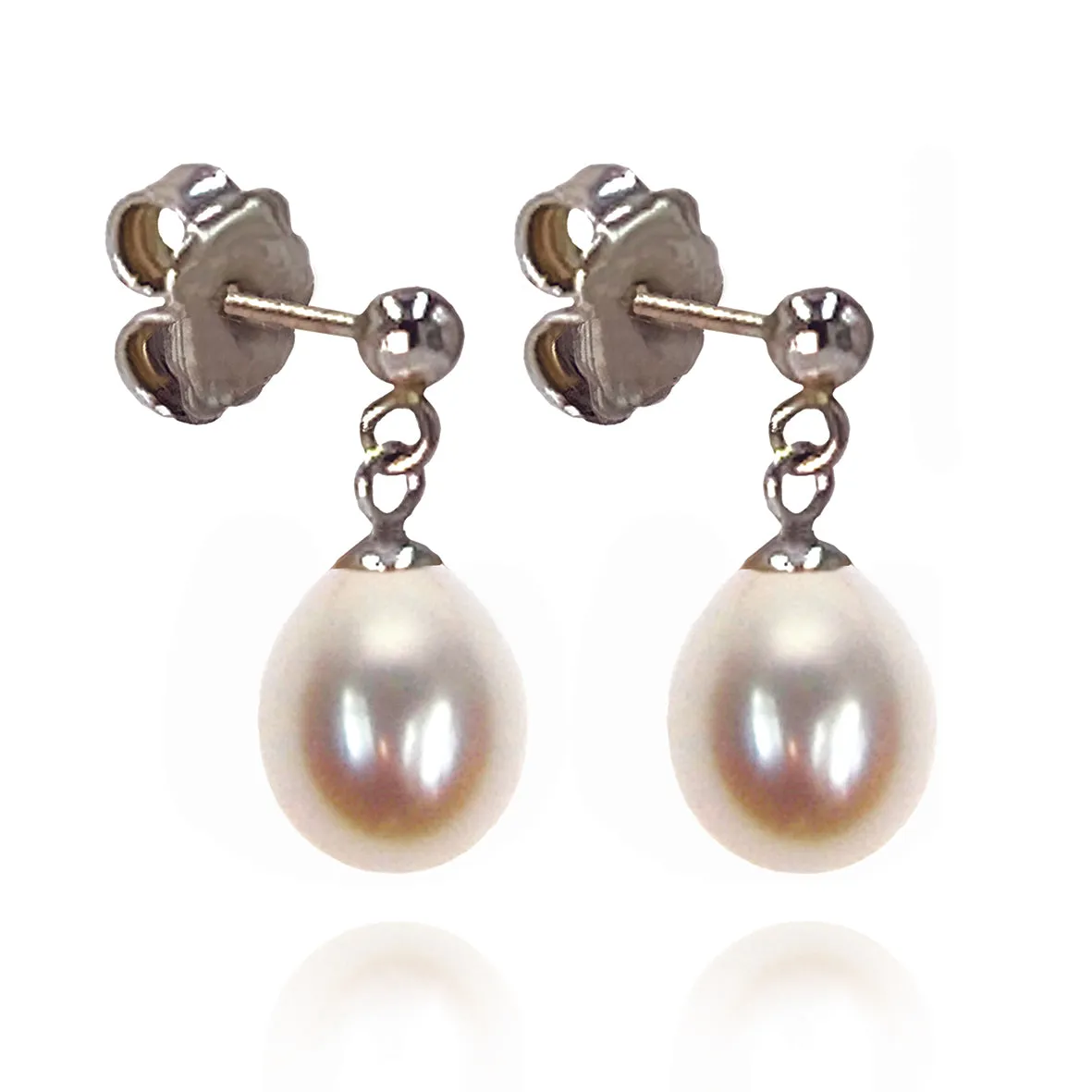 White Freshwater Pearl Drop Silver Earrings