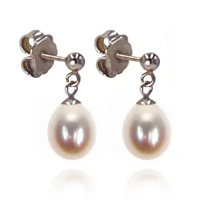 White Freshwater Pearl Drop Silver Earrings