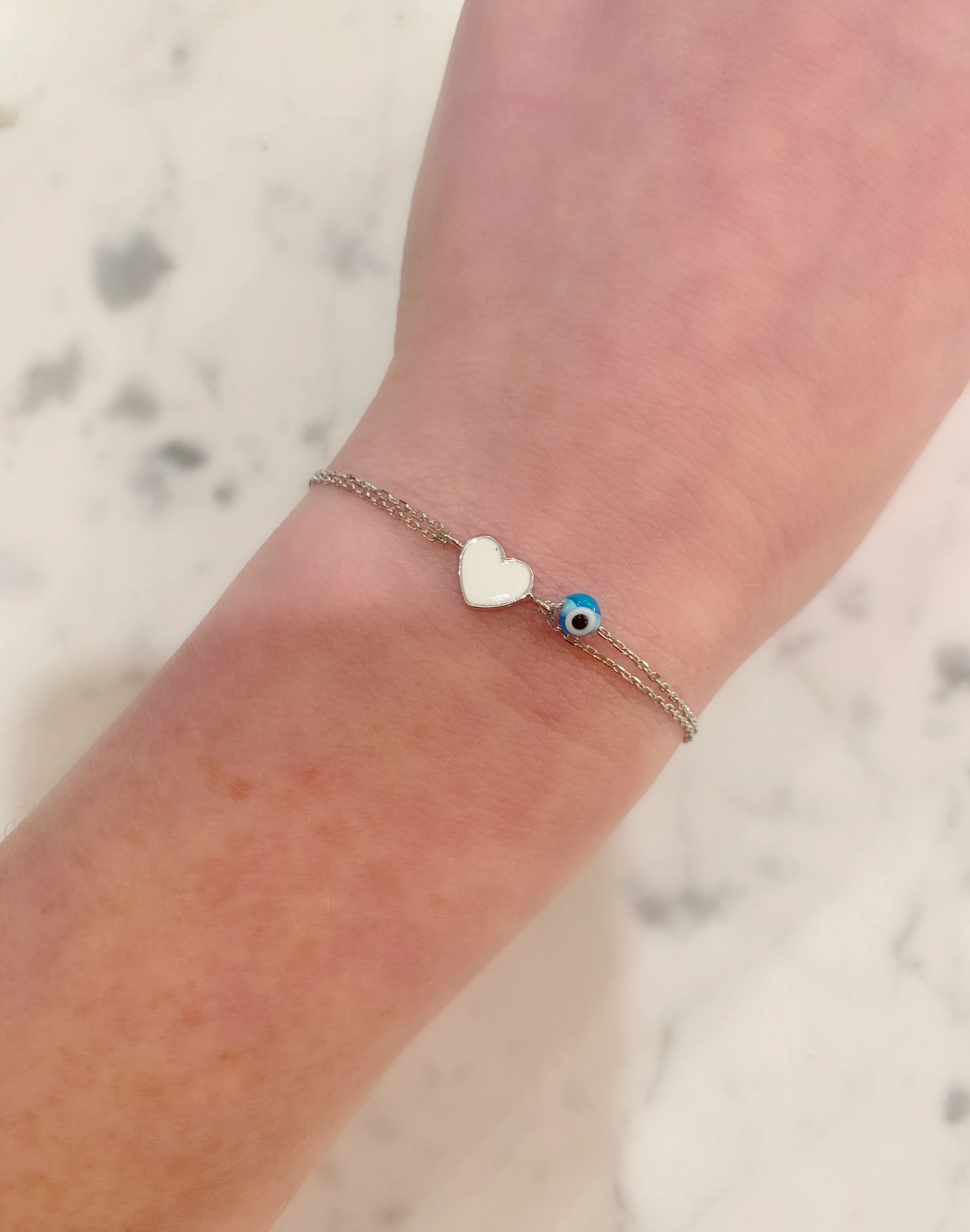White Mini Enamel Heart Bracelet