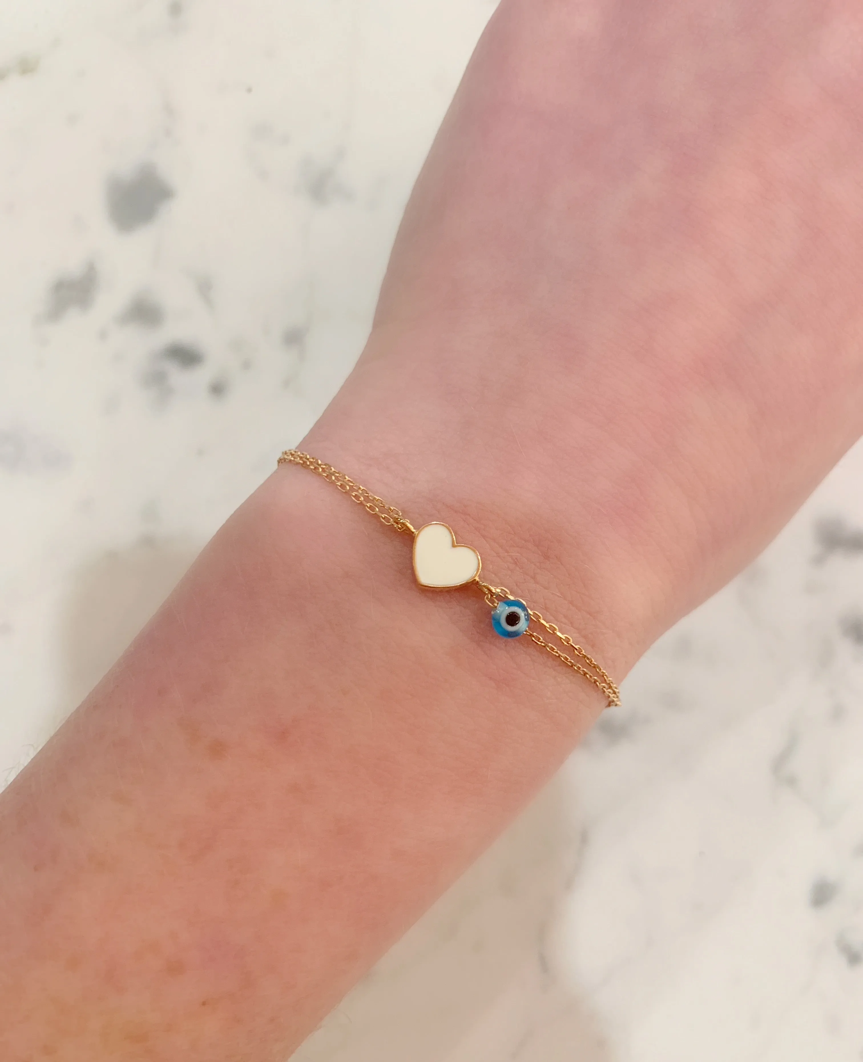 White Mini Enamel Heart Bracelet