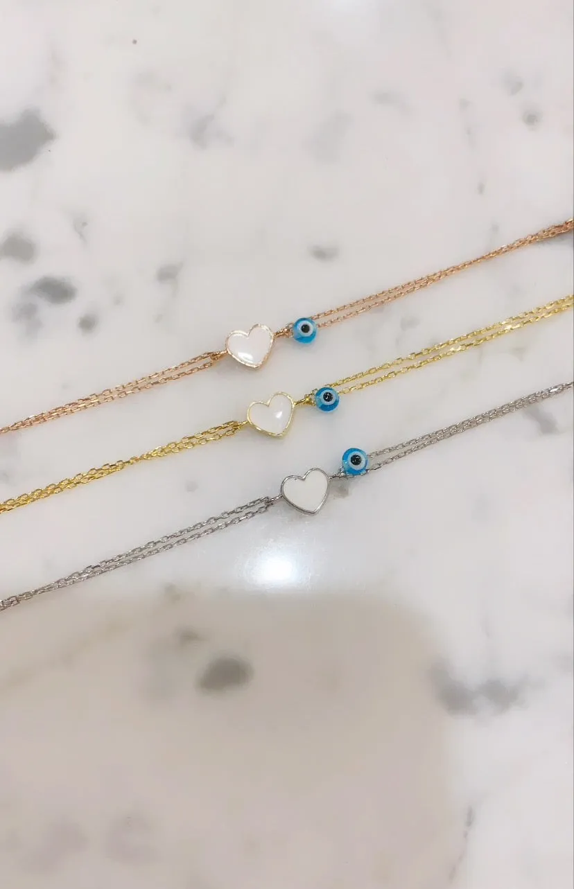 White Mini Enamel Heart Bracelet
