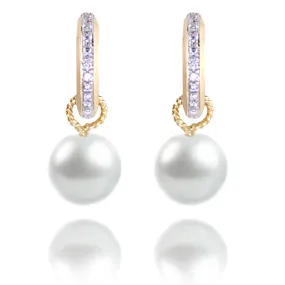 White South Sea Pearl & Diamond 'Gold-Huggies'