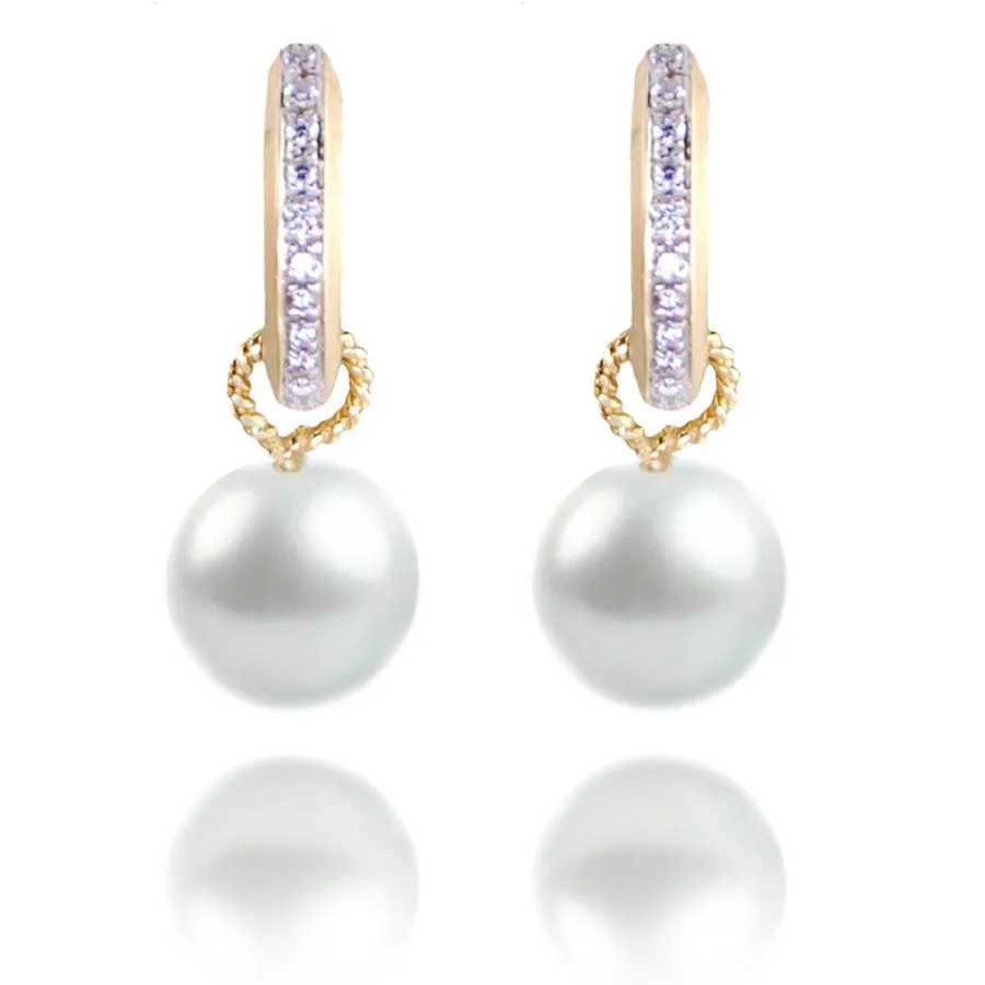 White South Sea Pearl & Diamond 'Gold-Huggies'