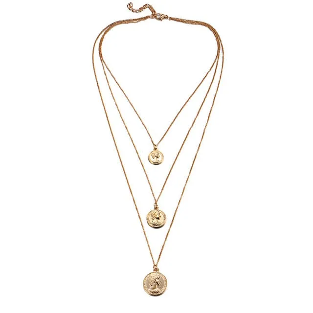 Women Vintage Charm Multilayer Jewelry Crystal Moon Choker Necklaces