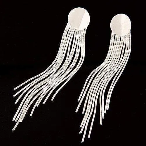 Womens Silver Tone Tassel Post Earrings